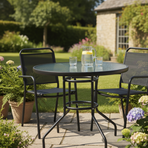 Jedálenský stôl, čierna oceľ/tvrdené sklo, BORGEN NEW TYP 2